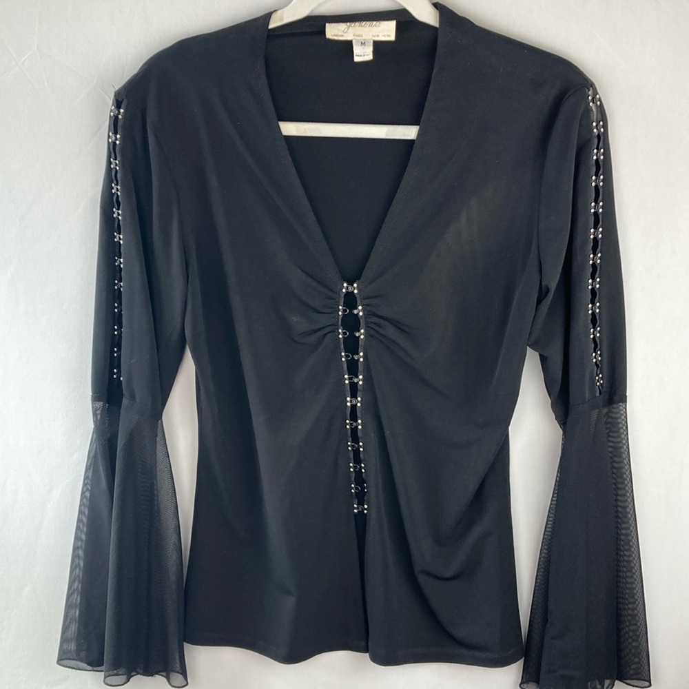 Janine black and rhinestone dress top in size medium